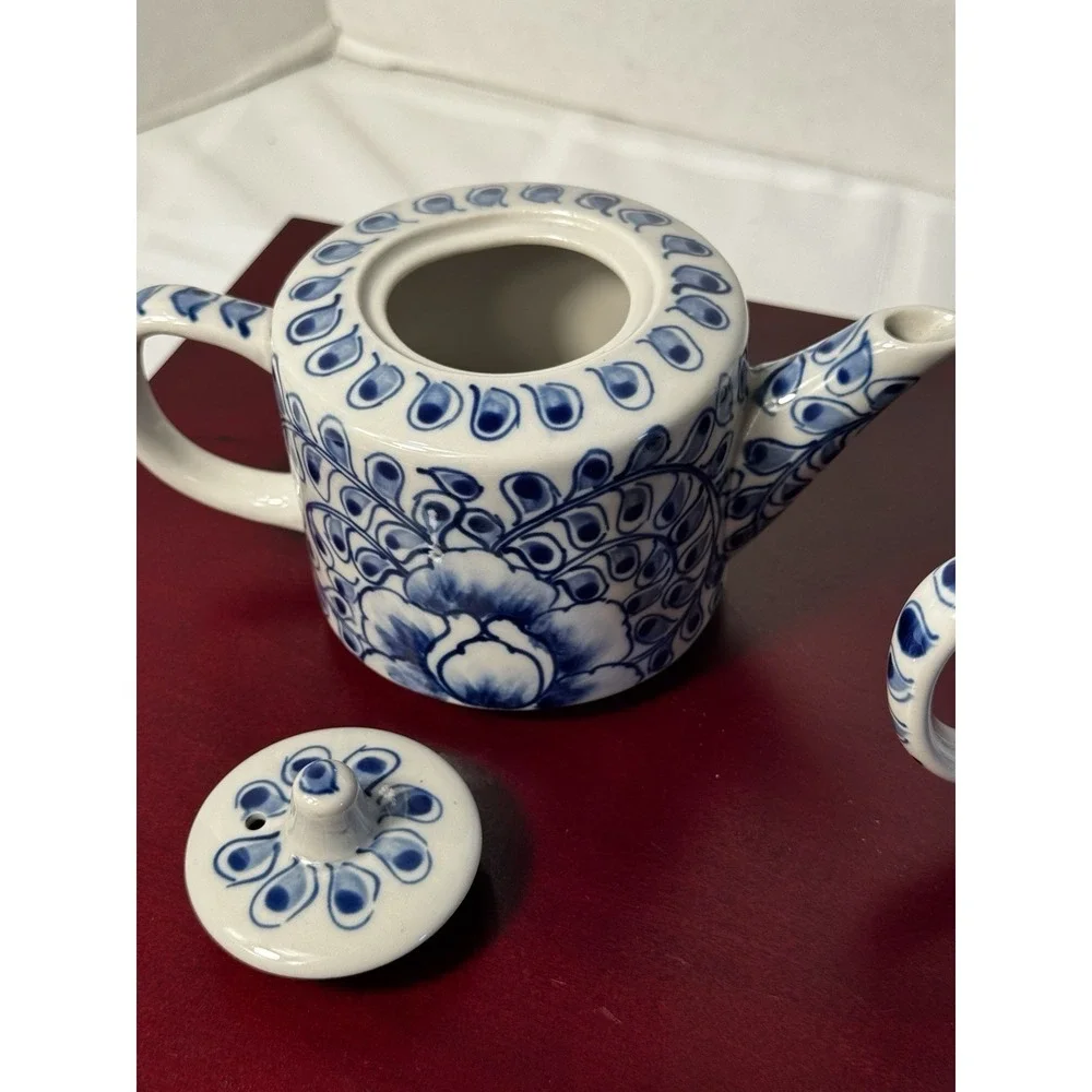 Blue and White Floral Tea-for-One Set Delft Style Tea Pot and Cup